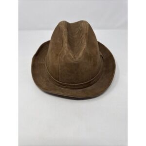 Vtg LL Bean Suede Leather Fedora Hat Men's 7 1/2 USA Maine Preppy gangster union